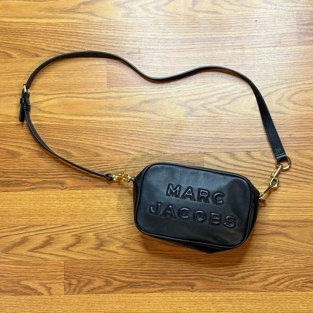 Marc Jacobs Black Leather Logo Camera Bag Crossbody Purse
